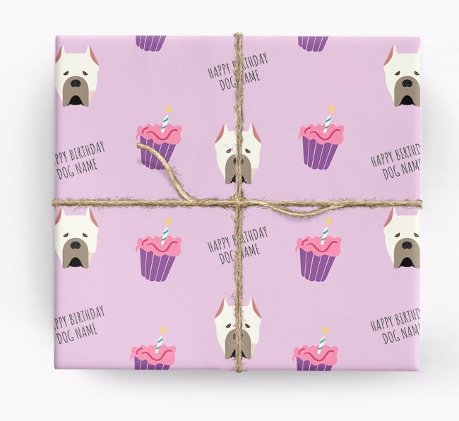 Personalized 'Happy Birthday' Cupcake Wrapping Paper with {breedFullName} Icons